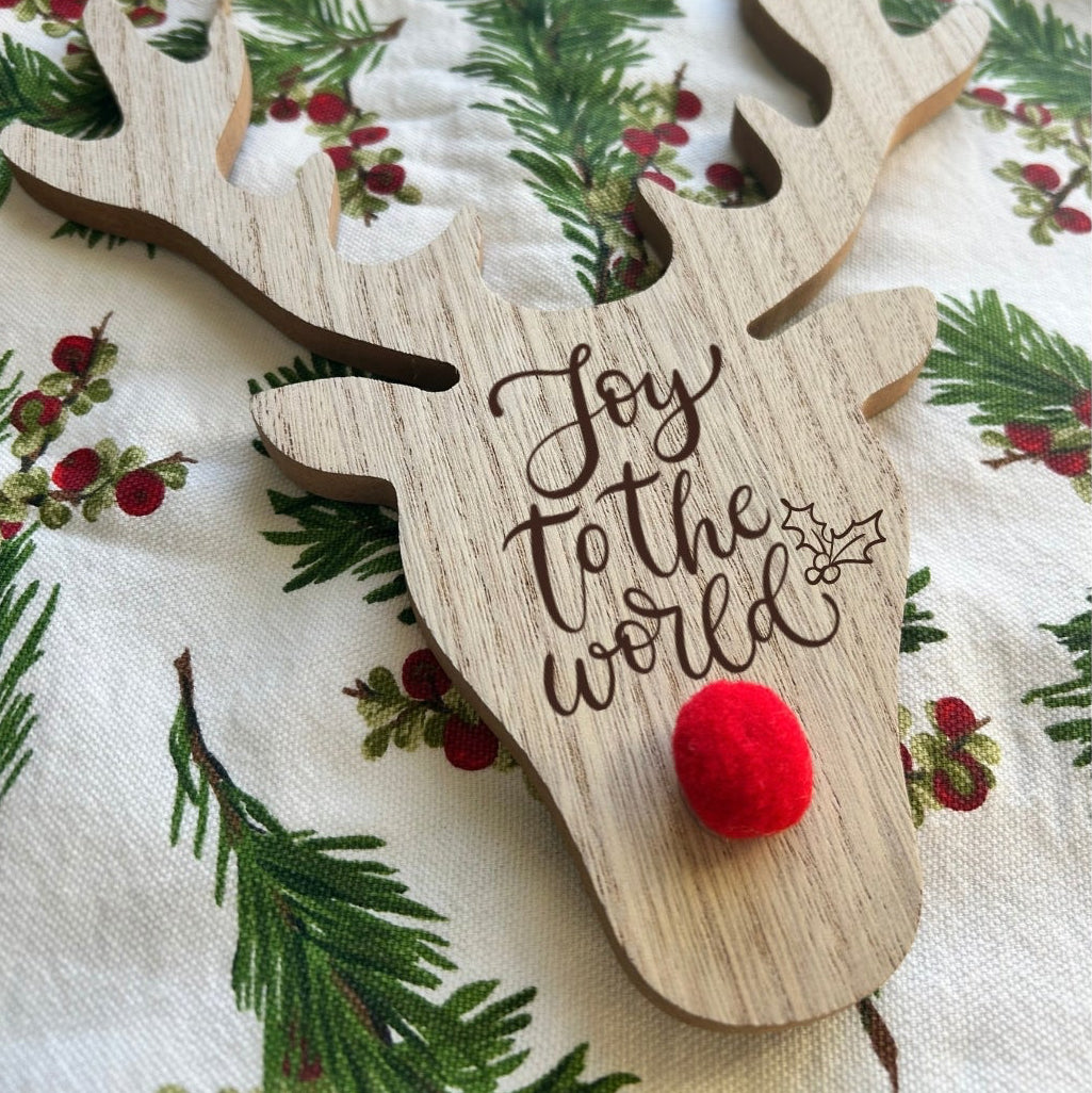 Engraved Wooden Reindeer Christmas Sign