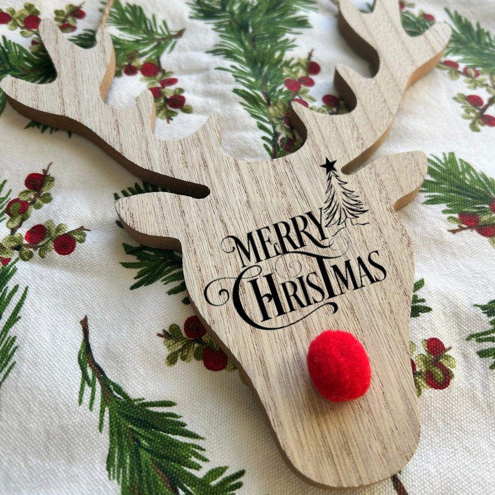 Engraved Wooden Reindeer Christmas Sign