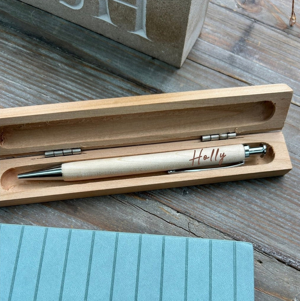 Personalised Beech Pen & Presentation Box