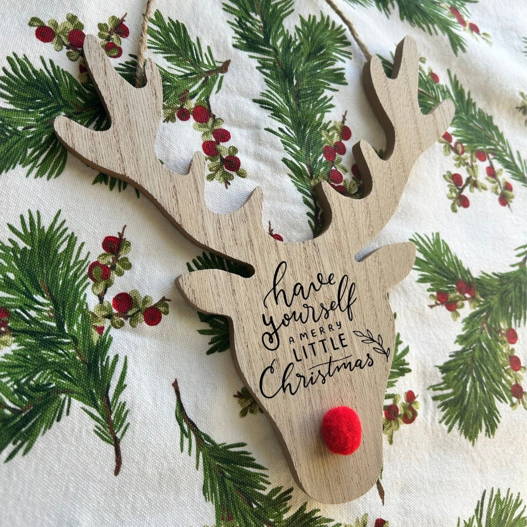 Engraved Wooden Reindeer Christmas Sign