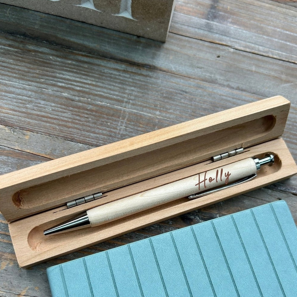 Personalised Beech Pen & Presentation Box