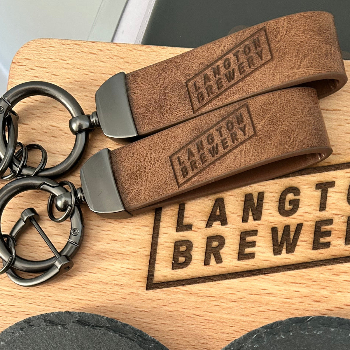 Branded Leather-Look Keyrings – Custom Logo Engraving