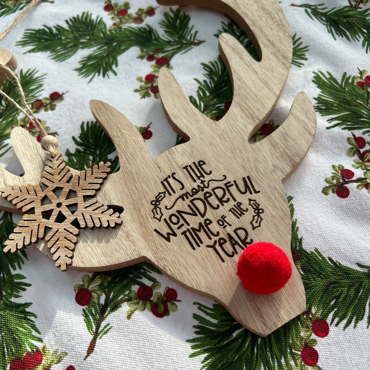 Engraved Wooden Reindeer Christmas Sign