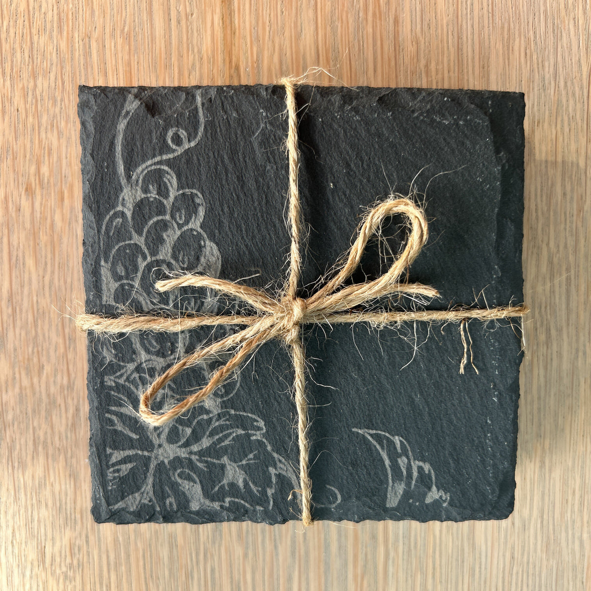 Engraved Vine Slate Coasters - Set of 4