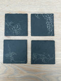 Engraved Vine Slate Coasters - Set of 4