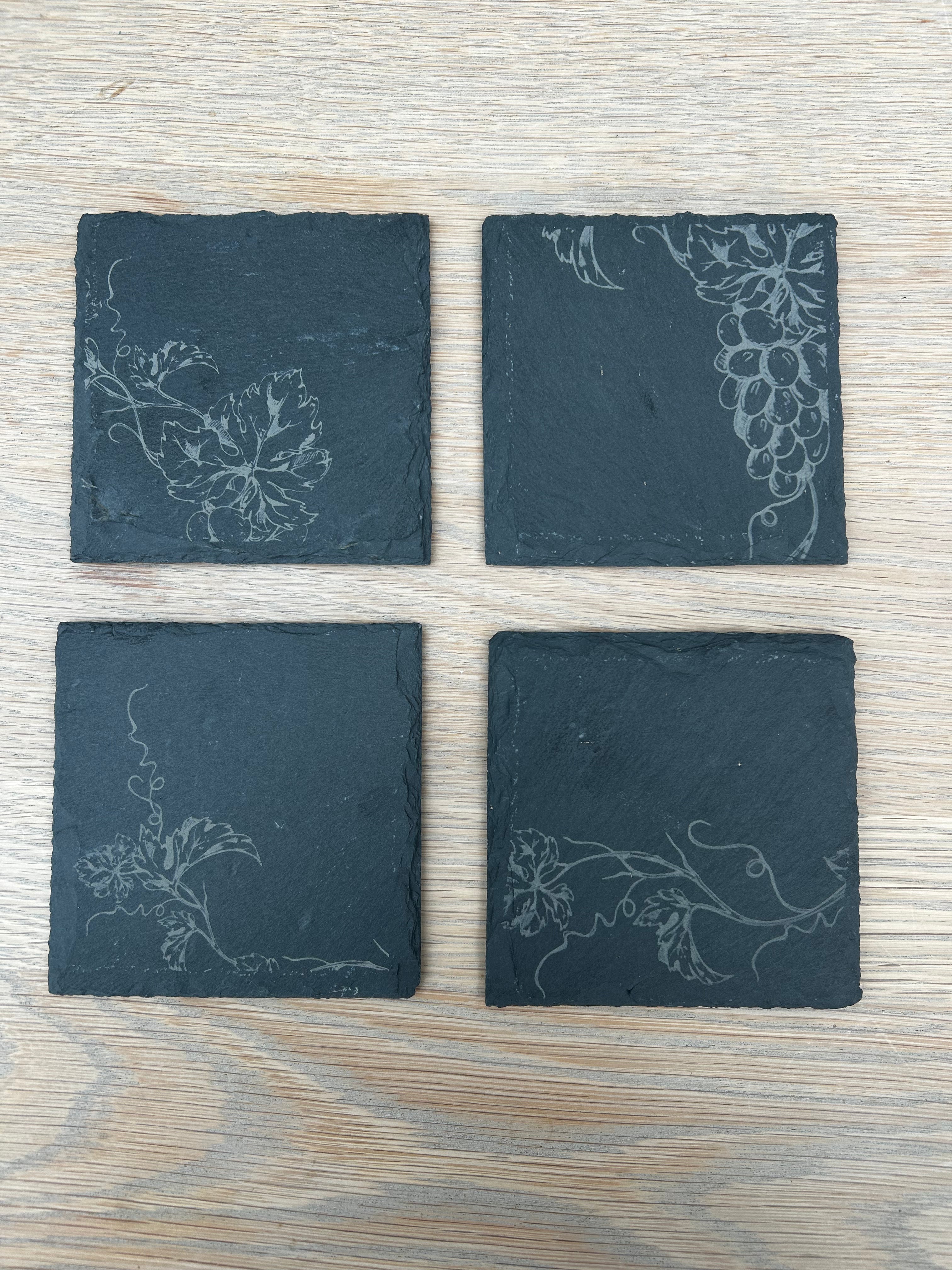 Engraved Vine Slate Coasters - Set of 4