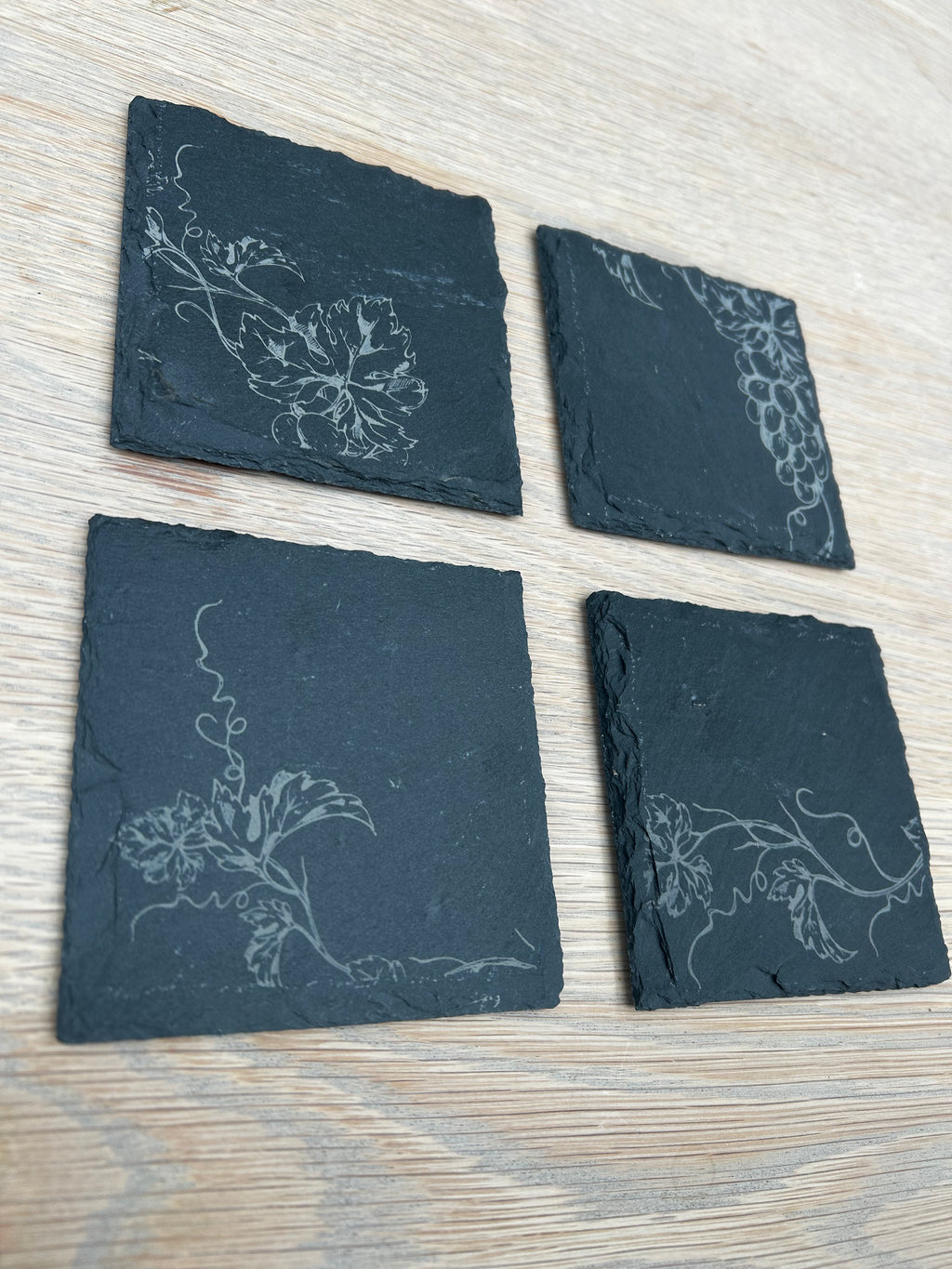 Engraved Vine Slate Coasters - Set of 4