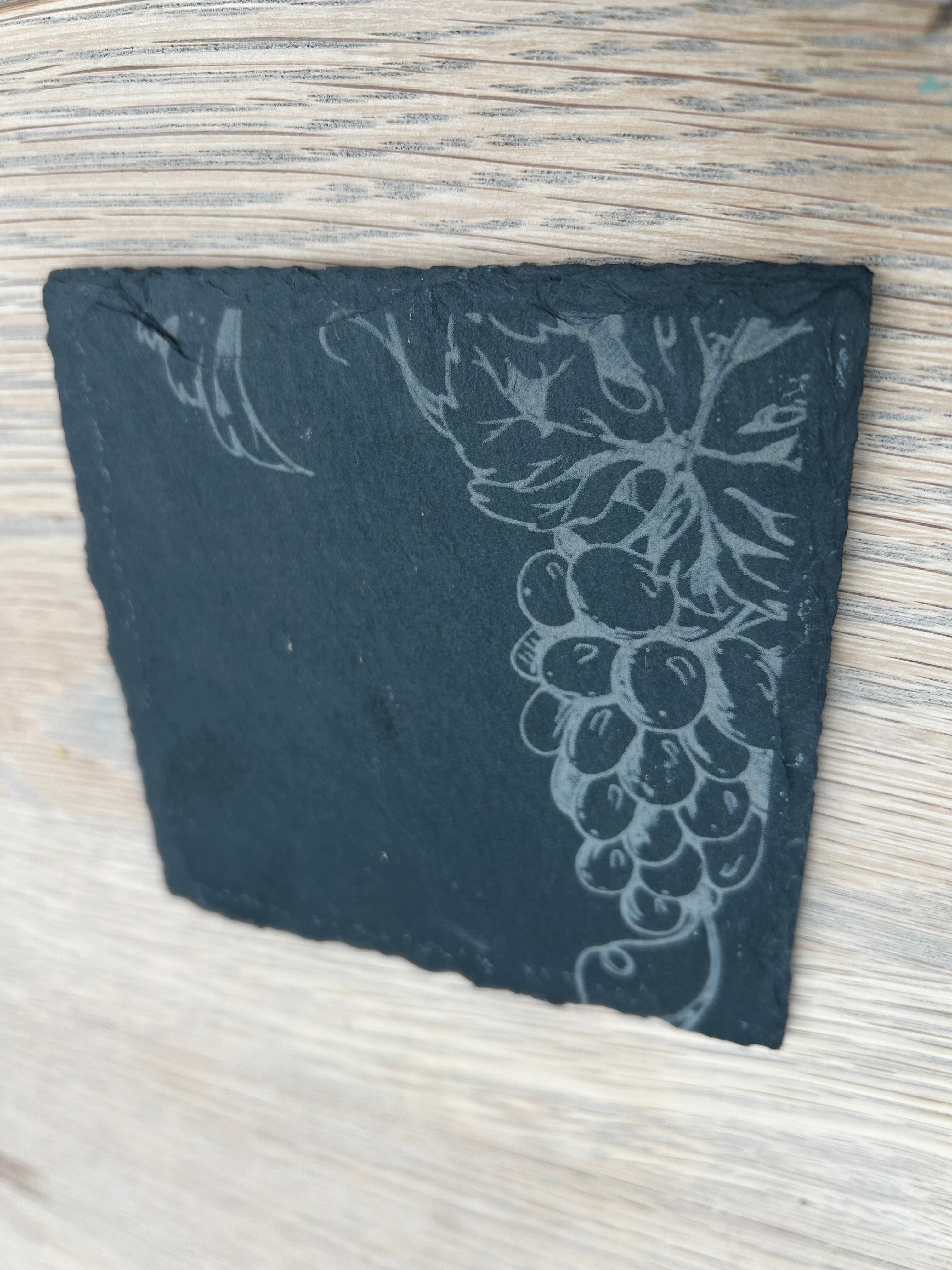 Engraved Vine Slate Coasters - Set of 4
