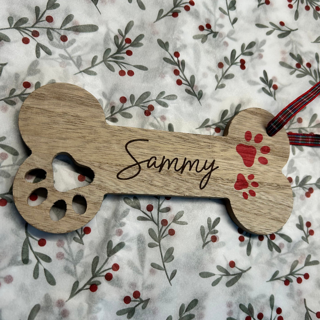 Personalised Wooden Dog Bone Christmas Bauble