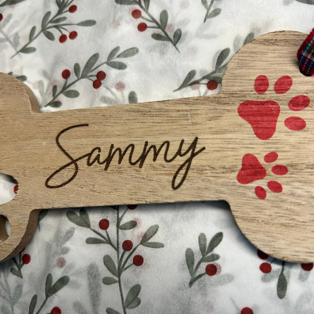 Personalised Wooden Dog Bone Christmas Bauble