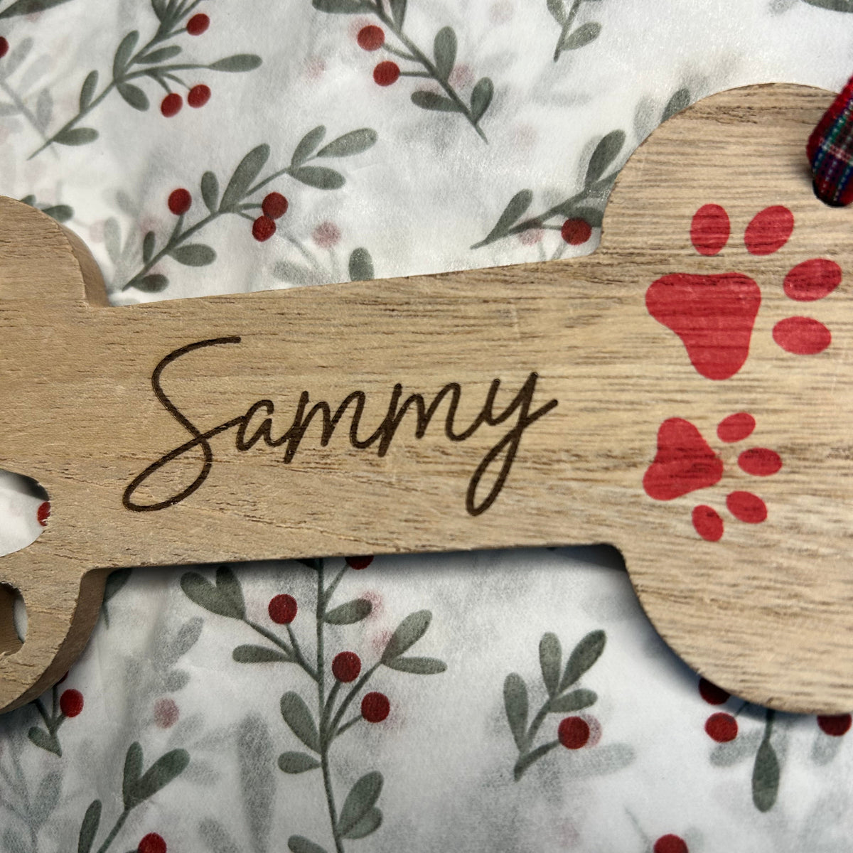 Personalised Wooden Dog Bone Christmas Bauble