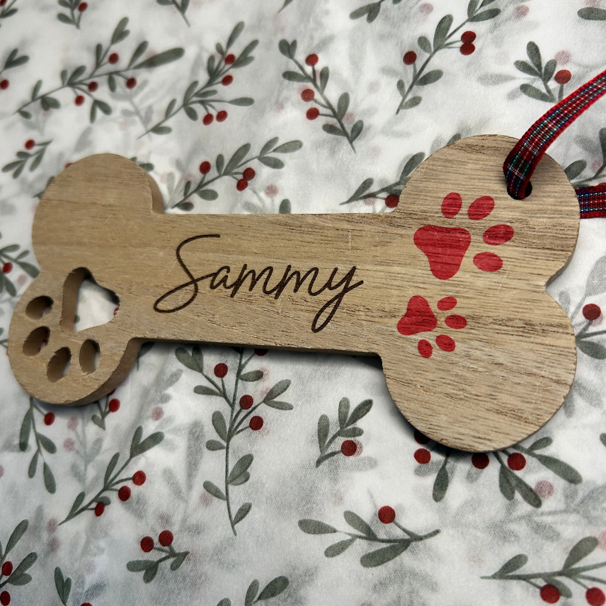 Personalised Wooden Dog Bone Christmas Bauble