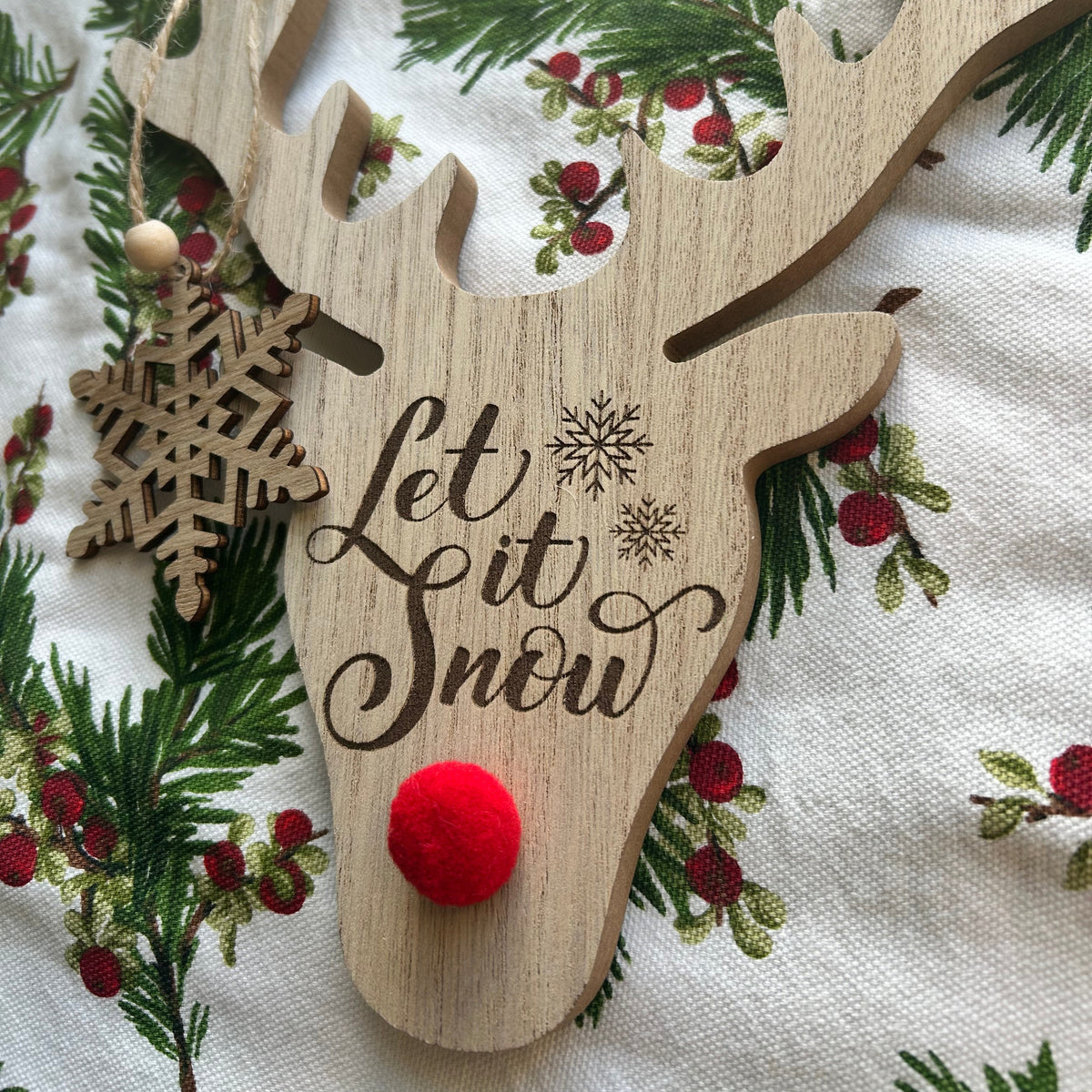 Engraved Wooden Reindeer Christmas Sign